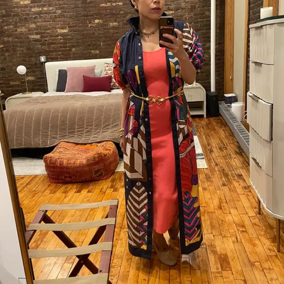 Carolina K Retro Mod Muumuu Midi Dress XS Artsy Kaftan Vacation Designer $425 - Picture 5 of 13